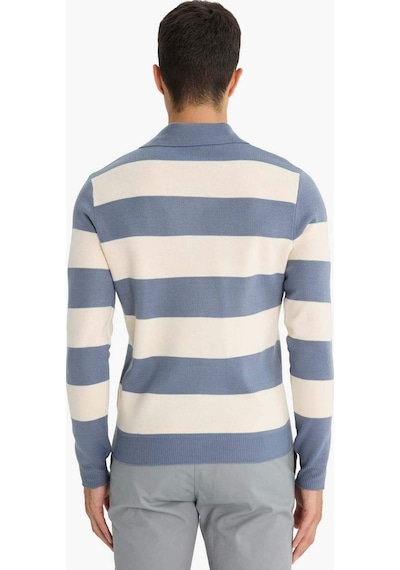 DeFacto Standart Fit Normal Kesim Çizgili Polo Yaka Triko Kazak Y4194AZ24WNIN34