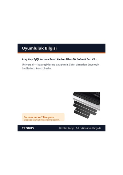 Trobus Araç Kapı Eşiği Koruma Bandı Karbon Fiber Görünümlü Deri 4'lü Yapışkanlı Siyah