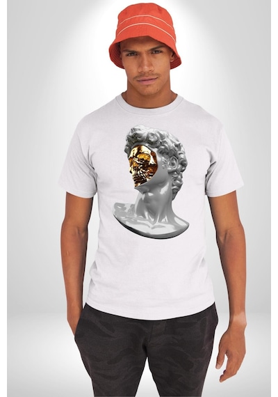 Modern Sanat Apollo Unisex Unisex Beyaz Organik Baskılı T-shirt Penye Yüksek Kalite Beyaz