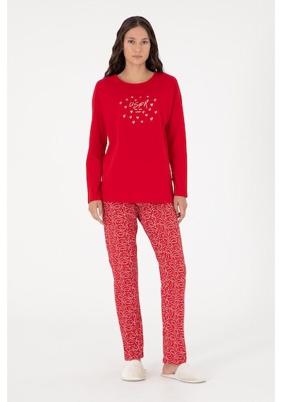 U.S. Polo Assn. Kadın Kırmızı Yılbaşı Temalı Pijama Takımı 50303406-VR030
