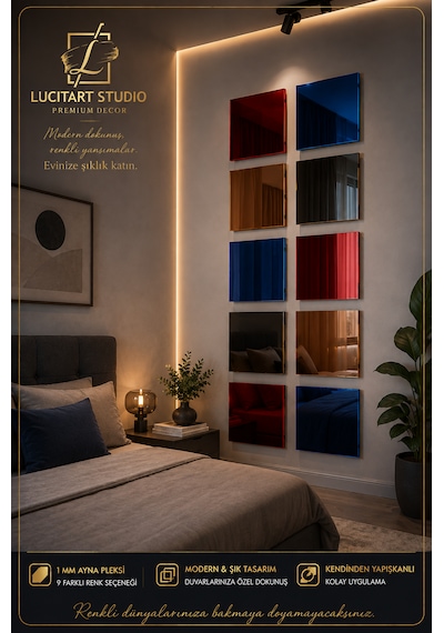 10 Adet 1mm Dekoratif Kare Gümüş Pleksi - 10x10, 15x15, 20x20, 25x25, 30x30, 35x35, 40x40 Cm Kendinden Yapışkanlı Duvar Dekorasyonu Ürünü Pleksi Ayna Beklentisiyle Almayınız