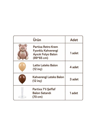 Saremset Retro Ayıcık Folyo Balonlu Doğum Günü Parti Seti-standlı Kahverengi Ve Latte Balon İle Teddy Bear Konsepti 3 - 7
