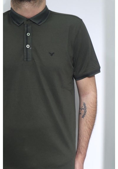 Santa Dmctekstil Erkek Düz Spor Kesim Rahat Kalıp Polo Yaka T-shirt Haki