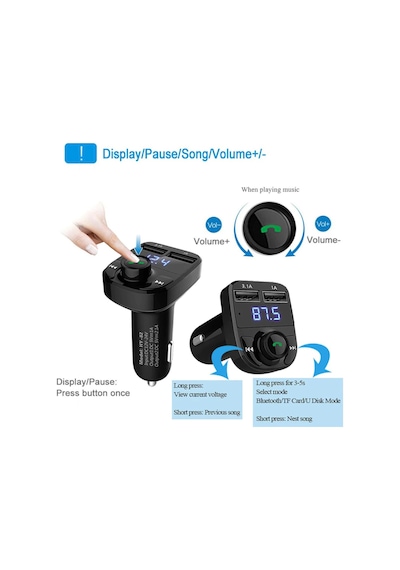 Araç Fm Transmitter Bluetooth Usb Mp3 Sd Kart Çakmaklık Girişli