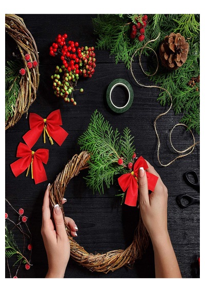 12 Adet Kırmızı Yılbaşı Çam Ağaçı Fiyonk Kurdele Yeni Yıl Noel