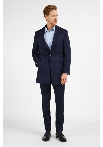 İmza Koyu Lacivert Mono Yaka Esnek Slim Fit Classic Kaşe Palto 1005255101 Lacivert