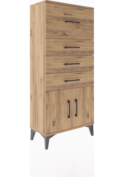Arges Dolap 4 Çekmeceli 2 Kapaklı 60x30x134 Çam-çam Atlas Çam