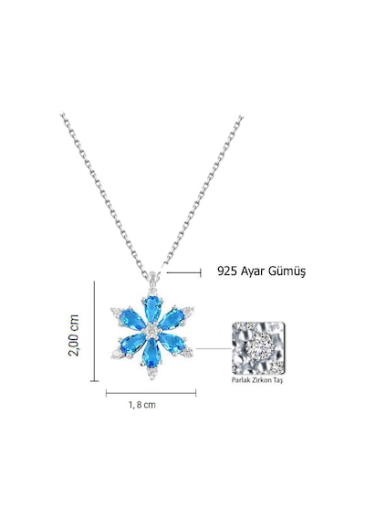 Brezza Lusso Jewelry 925 Ayar Lotus Çiçeği Aquamarin Taşlı Kadın Gümüş Kolye 45 CM