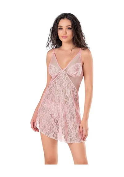 Ang Butik Kadın Dantel İşlemeli Pembe Kısa Tül Gecelik