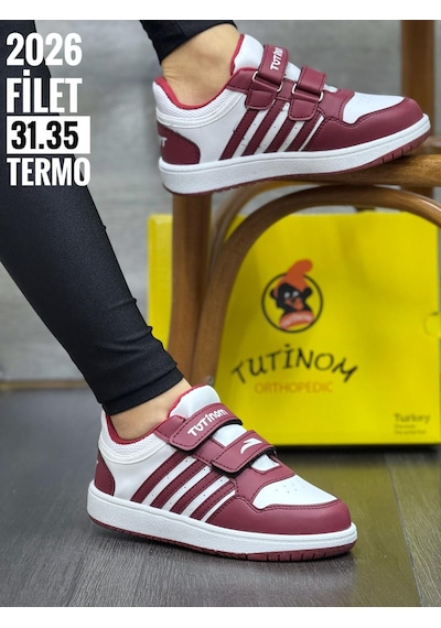 Papucumun Dünyası Tutinom Unisex Çocuk Spor Ayakkabı Kız Ve Erkek Bordo Beyaz