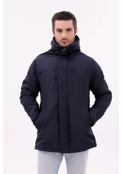 Blayn Jeans Erkek Polarlı Kürklü Su Ve Rüzgar Geçirmez Kapüşonlu Kışlık Mont & Kaban & Parka Lacivert
