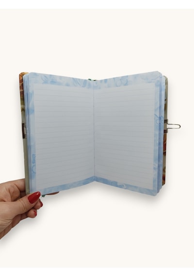 Gül Çiçek Desenli Hatıra Defteri Günlük Kilitli Defter 80 Yaprak -mavi