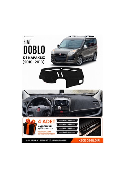 Fıat Doblo D3 2010-2013 Kapaksız Uyumlu Torpido Örtüsü, Torpido Kılıfı - Siyah-gri - Fı006