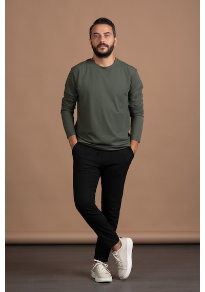 Paul Martin Regular Fit Bisiklet Yaka Rayon Kumaş Full Likralı Uzun Kol Sweatshirt Yeşil