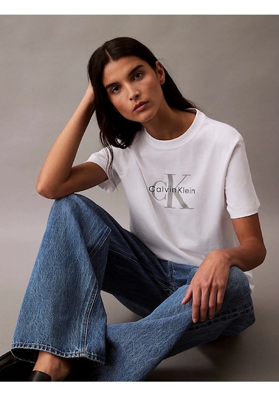 Calvin Klein Hr Ss Clssc Mnlg Cnc Kadın Beyaz T-shirt Lv047b865g-yaa Beyaz