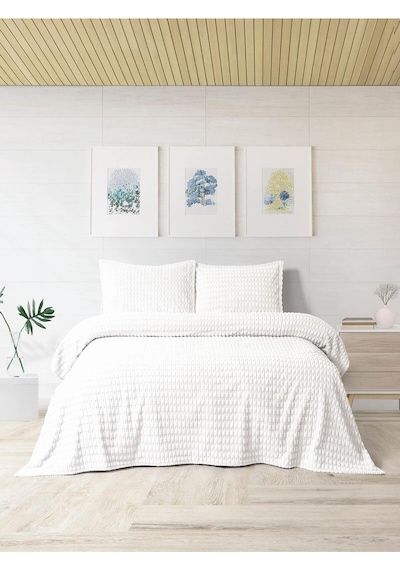 Modern Twist 3 Parça Çift Kişilik Battaniye Seti Kutulu 220x240 Kemik Beyaz