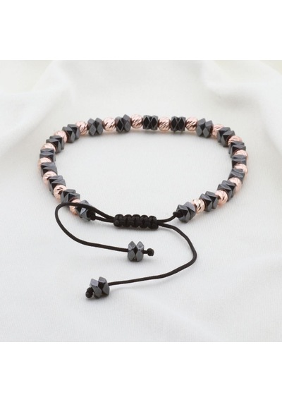 Hematit Taşlı Dörtgen Rose Gold Kaplama Gümüş Makrome Erkek Bilekliği Gümüş