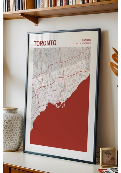 Toronto Kanada Canada Haritası Çerçeveli Tablo Lüks Salon Ofis Duvar Dekorasyonu Hediyelik Tablo