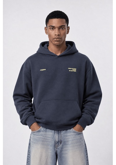Respire Erkek Notbasic Baskılı Oversize Hoodie Lacivert