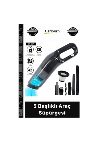 Güçlü Vakumlu Şarjlı Taşınabilir Islak Kuru Temizleyici Ergonomik Kompakt 5 Başlıklı Araç Süpürgesi