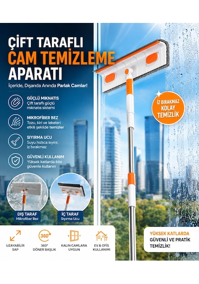 Çift Taraflı Pratik Cam Silme Fırçası Mikrofiber Leke Bırakmaz Pratik Kullanım Cam Fayans Temizliği Diğer