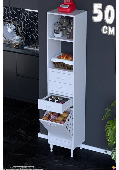 Kumsal 50 Cm Beyaz Sepetli Çok Amaçlı Mutfak Dolabı 3 Çekmeceli Açık Raflı Dolap 50x194x32 Cm Kumsal 50 Cm Beyaz Sepetli Çok Amaçlı Mutfak Dolabı 3 Çekmeceli Açık Raflı Dolap 50x194x32 Cm