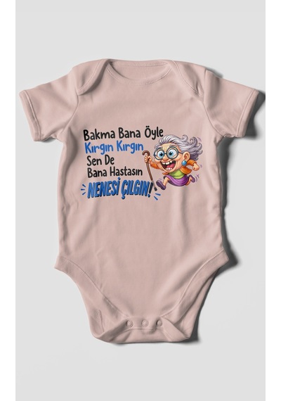 Morivokids Bakma Bana Öyle Yazılı Kısa Kollu Bebek Body %100 Pamuk Pastel Pembe