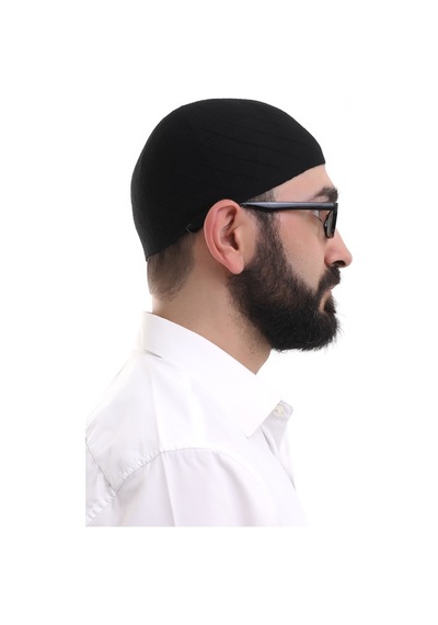Siyah Kışlık Çapraz Desenli Dokuma Takke Siyah