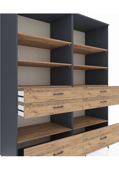 Kronos Gardrop 8 Raflı 6 Çekmeceli 176x59x221 Antrasit-çam Çam Kronos Gardrop 8 Raflı 6 Çekmeceli 176x59x221 Antrasit-çam Çam