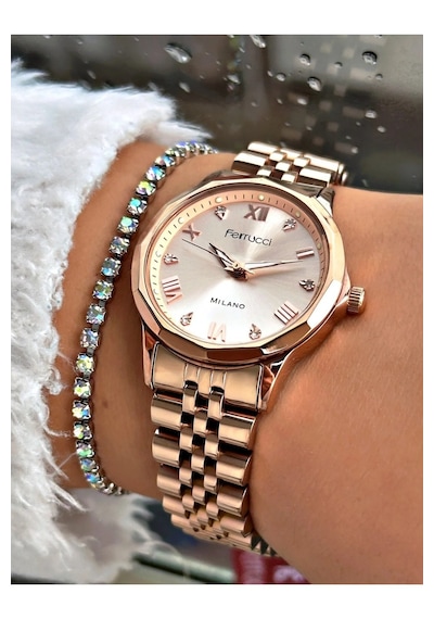 Ferrucci Fc63550 Taşlı Kadran Fosforlu Göstergeli Çelik Kadın Kol Saati Rose Gold