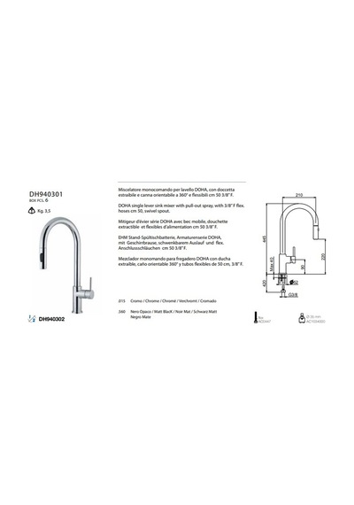 İtalyan Webert -doha Spreyli Eviye Bataryası Krom Dh940301015
