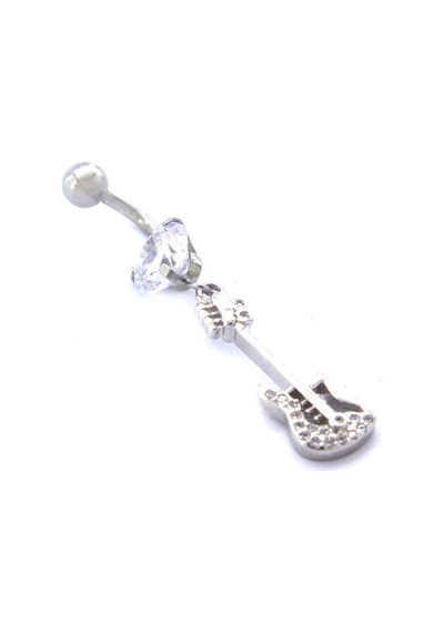 Ferizz 316l Çelik Zirkon Taşlı Gitar Piercing Prc-128 Gümüş