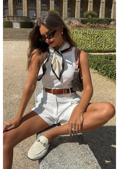 Madmext Beyaz Yüksek Bel Wed Leg Pileli Kadın Mini Şort Mg2537 Beyaz