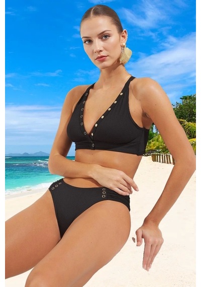 Ersefa Tasarım Bikini Takımı Hızlı Kuruyan Şık Detaylı Yüksek Konfor Pla Siyah