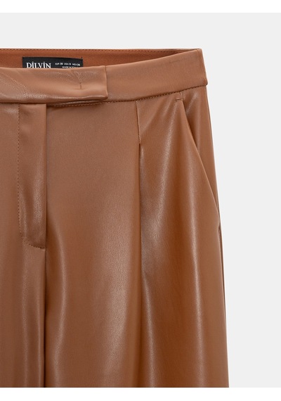 Dilvin 72238 Suni Deri Geniş Paça Pantolon-karamel Karamel
