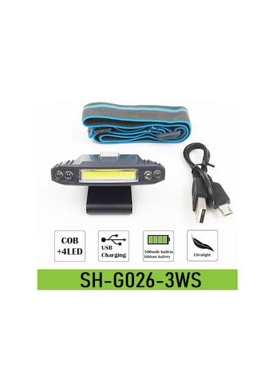 Police PS-1930 USB Şarjlı COB Led Şapka Feneri Mavi - Siyah