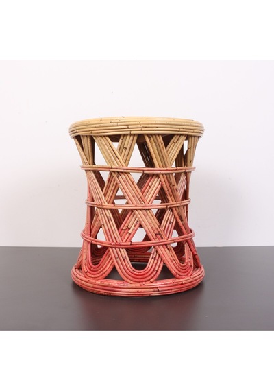 Şölen 48x36 Cm Doğal Kubu Rattan Sehpa & Tabure Antik Fuşya Kırmızı
