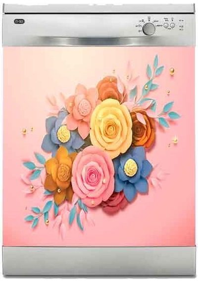 Bulaşık Makinesi Sticker Kaplama Beyaz Eşya Kaplama 3 Boyutlu Gül