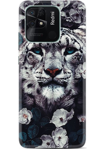 Xiaomi Redmi 10C Kılıf Resimli Desenli Baskılı Silikon Flowers Snow Leopard 1335
