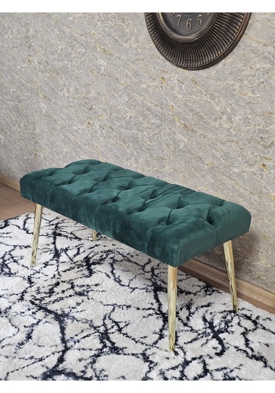Zafir Gold Kaplama Sivriltme Ayaklı 90 Cm Puf Bench - Puf - Bench - Kasalı Oturak - Oturak - Yatak Ucu Puf Yeşil
