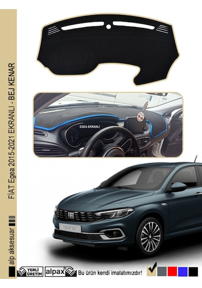 Fiat Egea Ekranlı 2015-2024 Arası Modelle Özel Oto Torpido Koruyucu - Bej Kenar