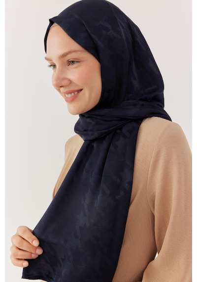 Mirsoy Scarf Kazayağı Desen Parlak Jakar Şal - Lacivert Lacivert