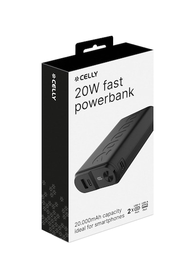 Powerbank Pd 20w 2usb-c 1usb-a 20.000 Mah, Ultra Kompakt Ve Hafif Tasarım,led Ekran, Renk : Siyah