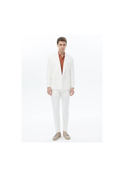 Kip Ekru Düz Slim Fit Takım Elbise Ekru