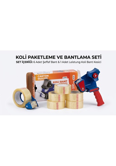 Şeylişeyler - Koli Bandı Seti 6 Adet 45 Mm X 100 M Hotmelt Şeffaf Koli Bandı Ve 1 Adet Koli Bant Kesme Makinesi Seti Diğer