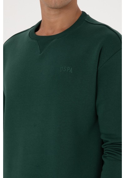 U.S. Polo Assn. Erkek Comfort Fit Bisiklet Yaka Şardonlu Koyu Yeşil Basic Sweatshirt 50313757-VR079
