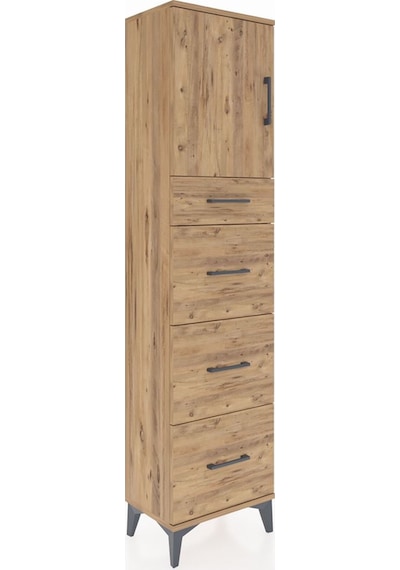 Arges Dolap 2 Raflı 4 Çekmeceli Tek Kapaklı 44x30x182 Çam-çam Çam