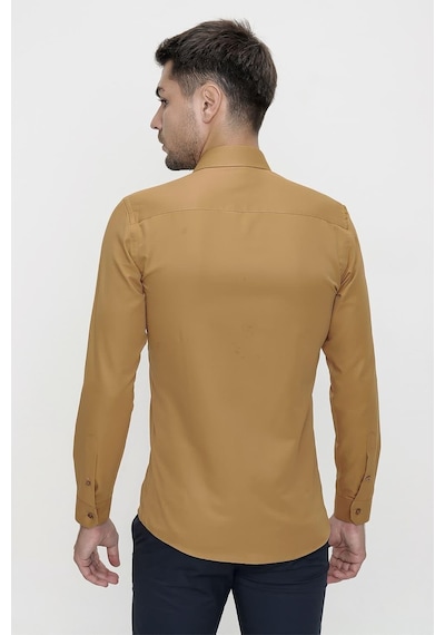 Efor Slim Fit Pamuk Saten Klasik Taba Gömlek Gk 624 Taba