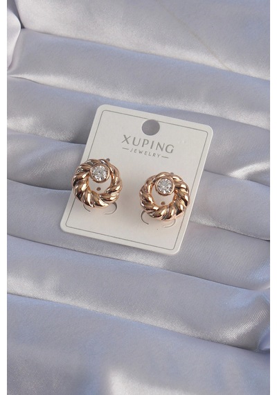 Xuping Rose Renk Oval Zirkon Taşlı Burgu Model Küpe 5886 Çok Renkli