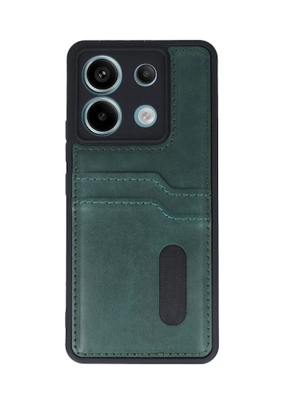 Xiaomi Redmi Note 13 Pro 5g Uyumlu Kılıf Sara Kartvizitli Deri Kılıf - Koyu Yeşil